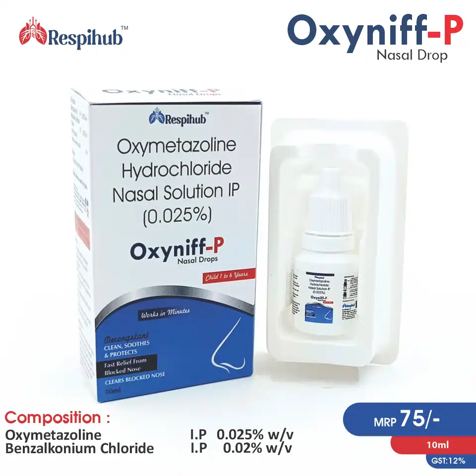 Oxymetazoline (0.025% w/v) Nasal Spray at the best price in PCD Pharma Franchise for Decongestant, Nasal Congestion Relief.